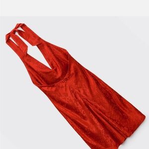NEW WITH TAGS ZARA NEW WOMAN SHORT SATIN JACQUARD DRESS RED M 4688/320